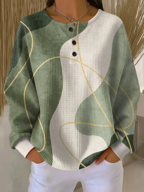 3D-Digitaldruck lockeres lässiges Waffel-Stehkragen-Langarmshirt m303065