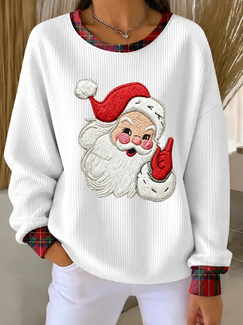 Christmas Day Old Man Printed Crew Neck Long Sleeve Casual Pullover Sweater FF303501