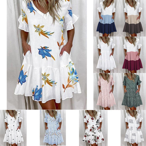 Short Print Ruffled Pocket Dress M300182