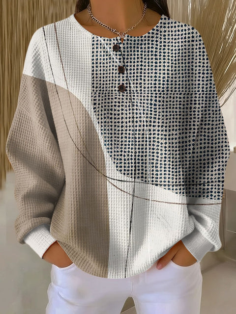 3D-Digitaldruck lockeres lässiges Waffel-Stehkragen-Langarmshirt m303065