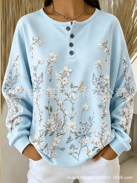 Crew neck 4 buckle spring and autumn fashion pattern 3D printing casual loose women's sweater FF303411 01