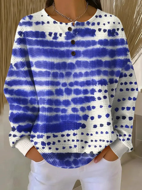 3D-Digitaldruck lockeres lässiges Waffel-Stehkragen-Langarmshirt m303065