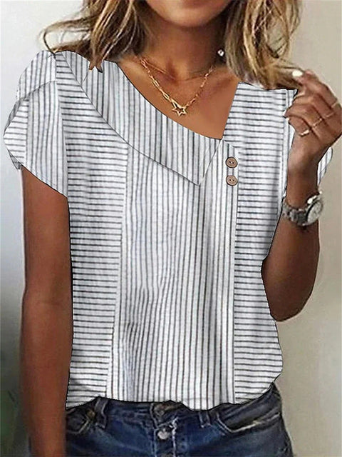 Women's short-sleeved top button V-neck m302369