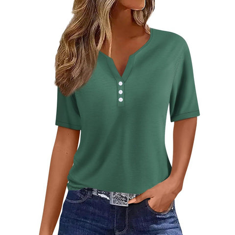 V-neck three-button 3D printed short-sleeved women's top m300617
