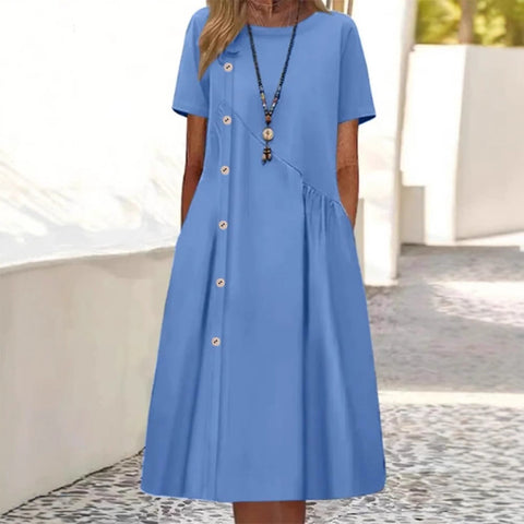 Casual button-down pocket mid-length dress m302202