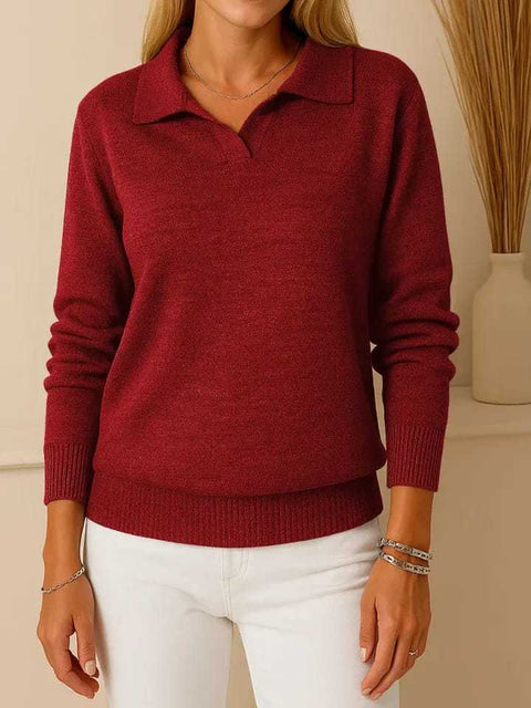 Polo collar solid color long-sleeved top casual loose pullover knitted sweater m302265