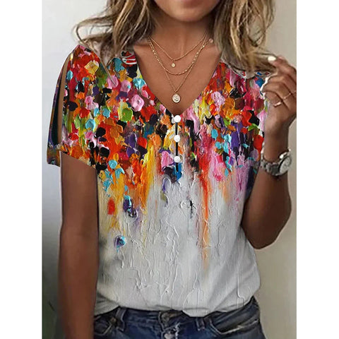 Ethnic style positioning printed short-sleeved top women's m301263