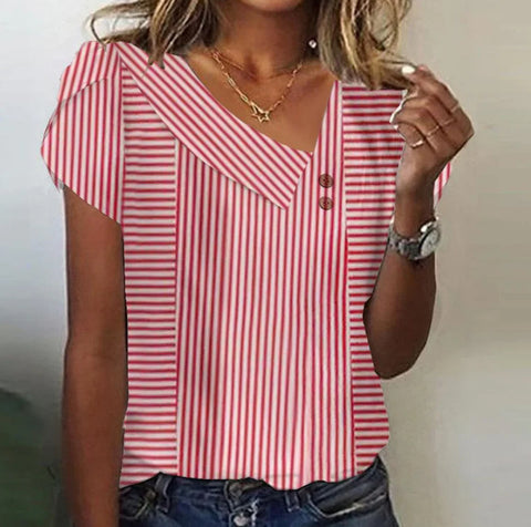 Women's short-sleeved top button V-neck m302369