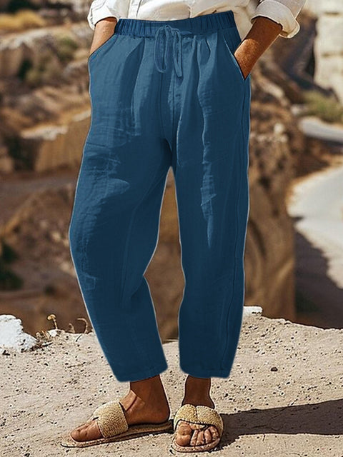 Regular drawstring pocket wash cotton casual pants multi-color women's trousers m301419