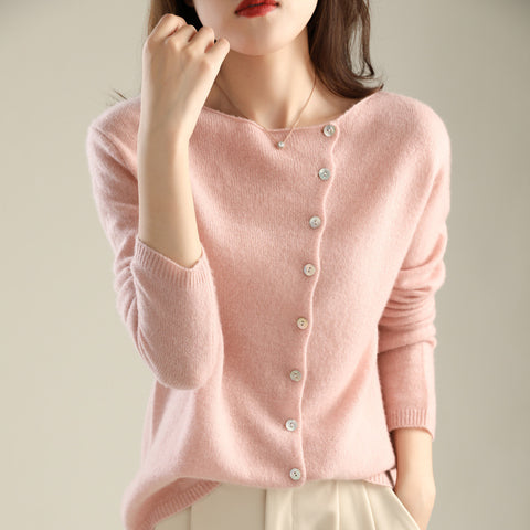 New knitted sweater single-breasted cardigan women's low round neck thin knitted outer m302094