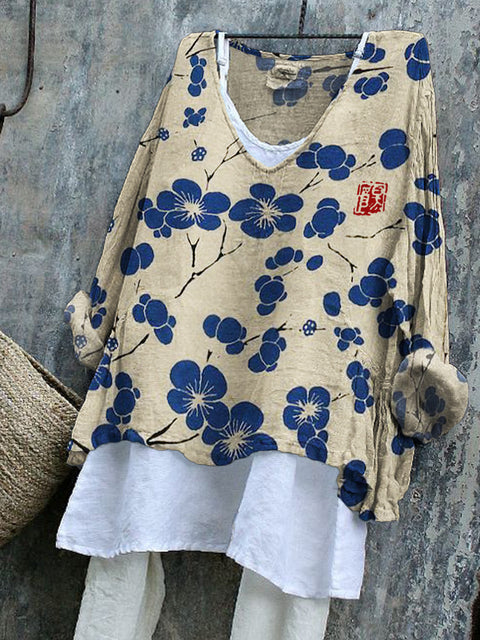Long-sleeved printed casual pullover loose round neck single-piece T-shirt (without under shirt) m301042