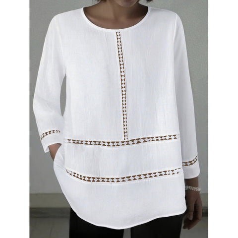 Women's round neck translucent solid color hollow long sleeve Middle Eastern style loose pure cotton m302452