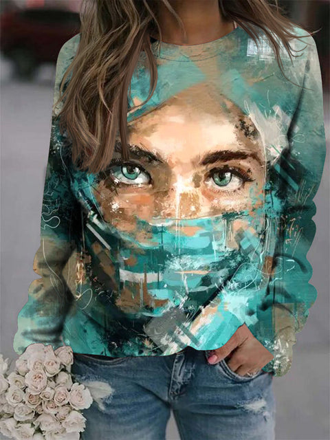 3D digital printing European and American women pullover casual urban shoulder plugs m302123