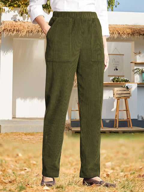 Women's solid color elastic waist striped straight casual pants women's m301568