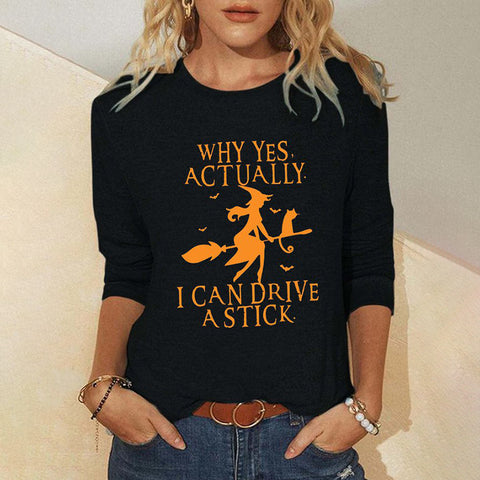 Crew neck T-shirt women's long-sleeved loose printed top M800013