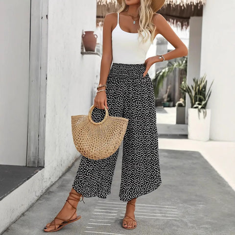 Casual polka dot loose high waist waist thin wide leg pants m302764