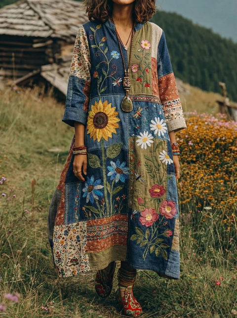 Bohemian ethnic style retro new printing fashion literary loose V-neck FF303433 01