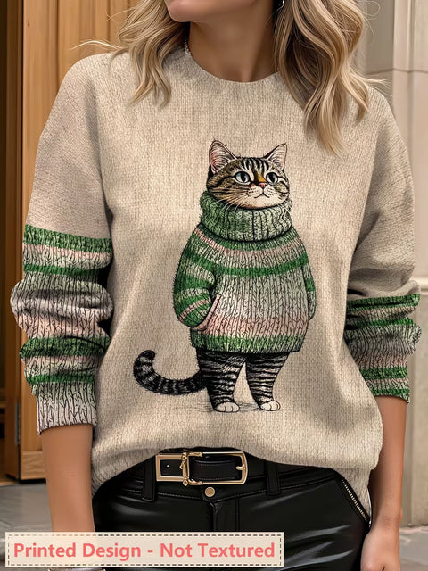 3D digital printing crew neck knitted sweater casual loose pullover FF303424 01