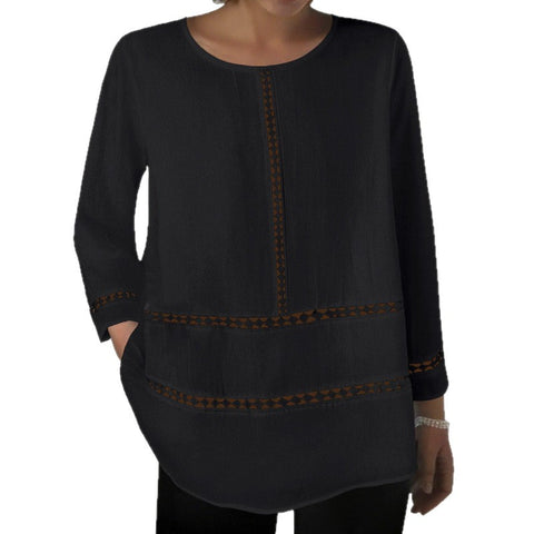 Women's round neck translucent solid color hollow long sleeve Middle Eastern style loose pure cotton m302452