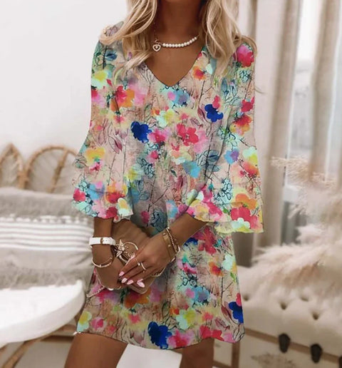 Robe sans manches à col en V, impression numérique 3D m301223 