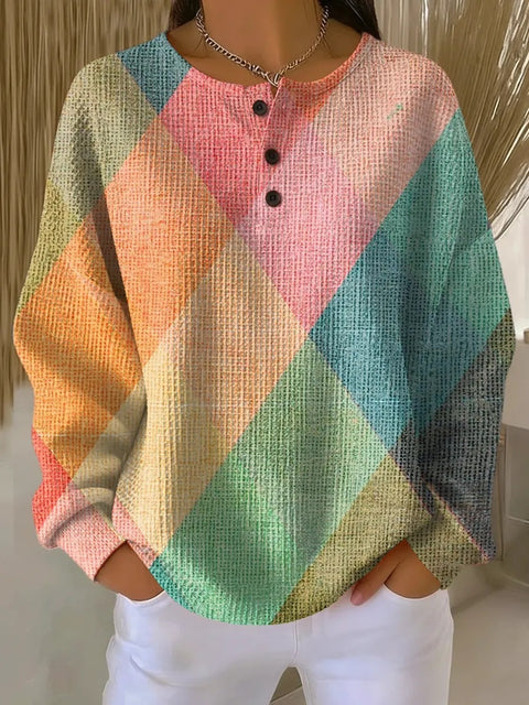 3D-Digitaldruck lockeres lässiges Waffel-Stehkragen-Langarmshirt m303065