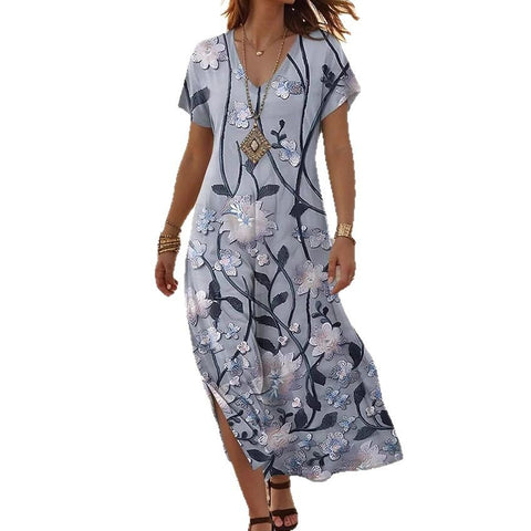 Creative floral women's summer new V-neck short-sleeved dress m301230
