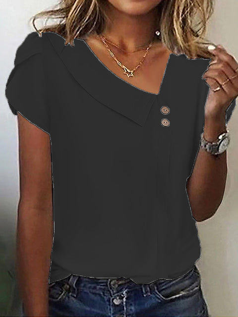 Women's short-sleeved top button V-neck m302369