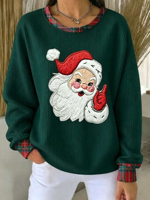Christmas Day Old Man Printed Crew Neck Long Sleeve Casual Pullover Sweater FF303501