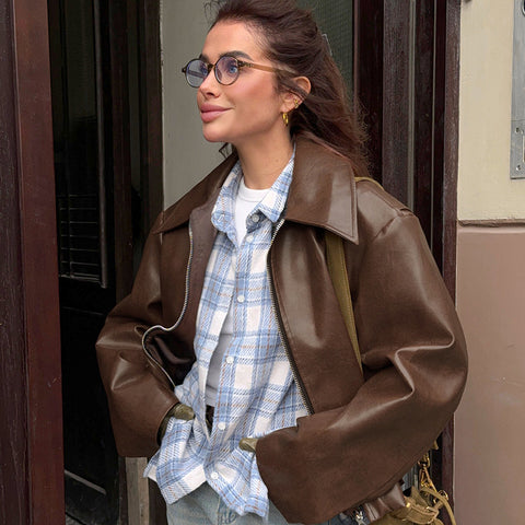 Angola red jacket leather jacket locomotive girl fashion coat 2025 autumn winter m301819