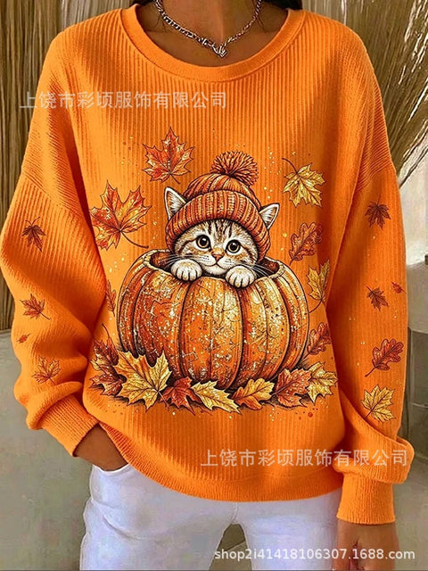 Women's autumn drop shoulder crew neck sweatshirt 3D digital print crew neck FF303475