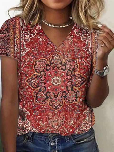 V-neck top 3D rose morning glory T-shirt m303194