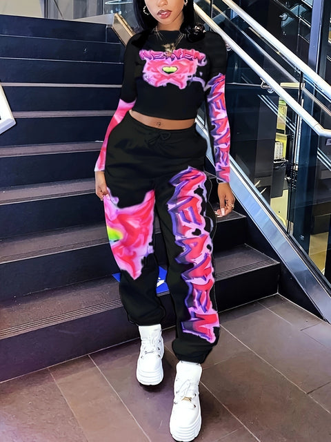 Casual printing long-sleeved trousers leggings set m301798