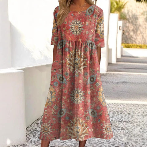 Summer new mid-waist crew neck printed pendulum dress m301250
