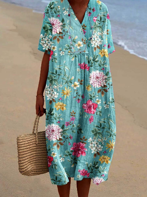 Fashion digital printing large wide V-neck dress m302382