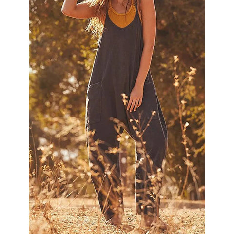 Solid color zipper bag suspender jumpsuit fat hip pants m301068