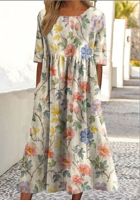 Up and down splicing pocket size printing big wide dress m301712