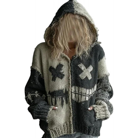 Halloween spoof digital printing zipper pumpkin hooded imitation knitted sweater m302044