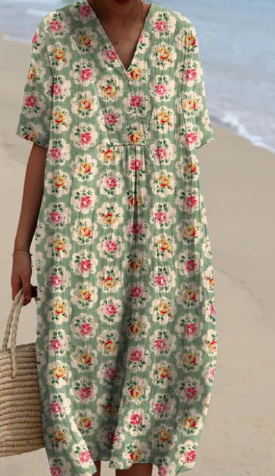 New sleeveless casual printing temperament long dress dress slim fit small fresh casual dress m301521