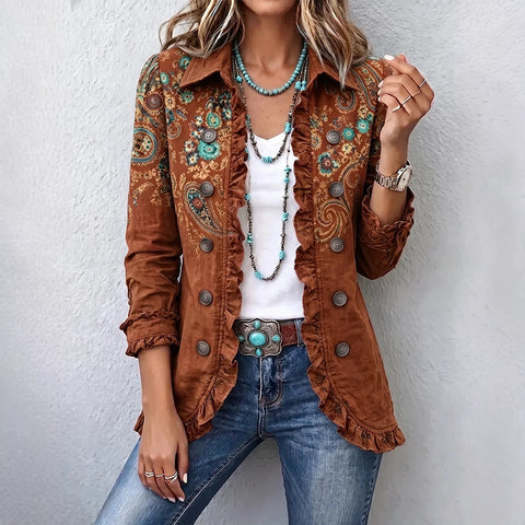 Women's fashion long-sleeved ruffle leaf open button cardigan FF303384 02