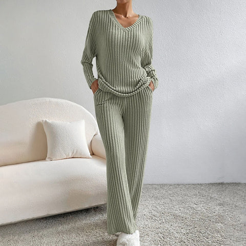 New fashion casual straight-leg pants temperament loose V-neck pit strip knitted cover m301791