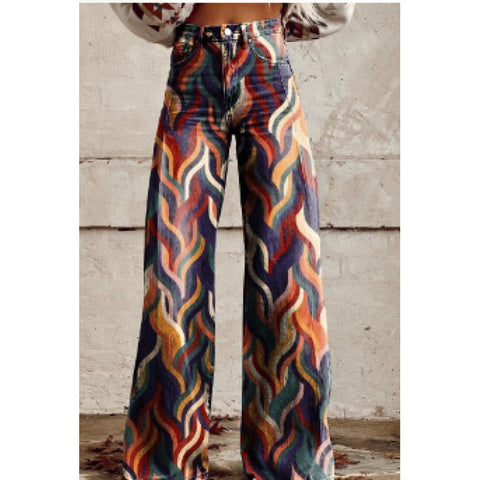 3D heat transfer flared pants simulation denim trousers loose pants m301550