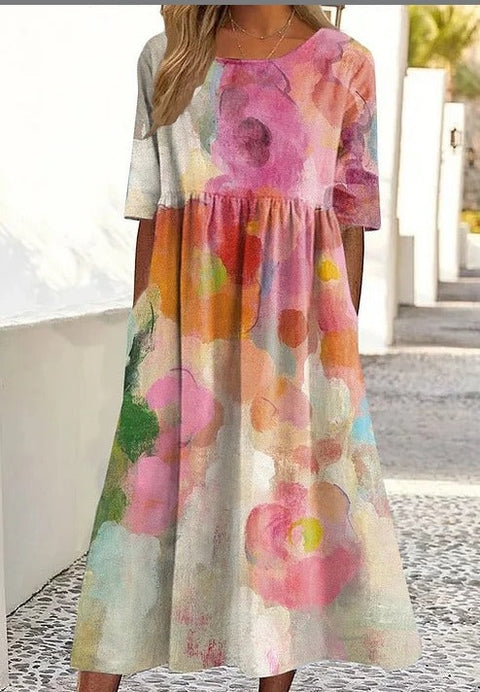 Up and down splicing pocket size printing large wide dress m302623-1