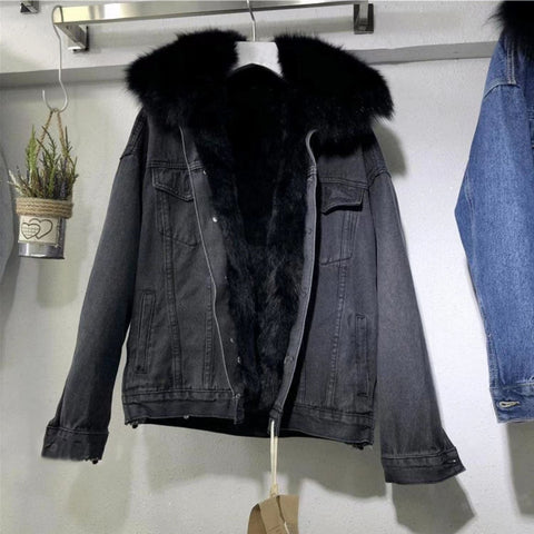 Winter velvet new cotton clothes loose Korean version denim fur collar thickened jacket women's m301671