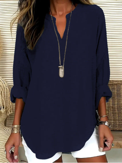 Small V-neck long-sleeved floral simple casual temperament T-shirt m302763
