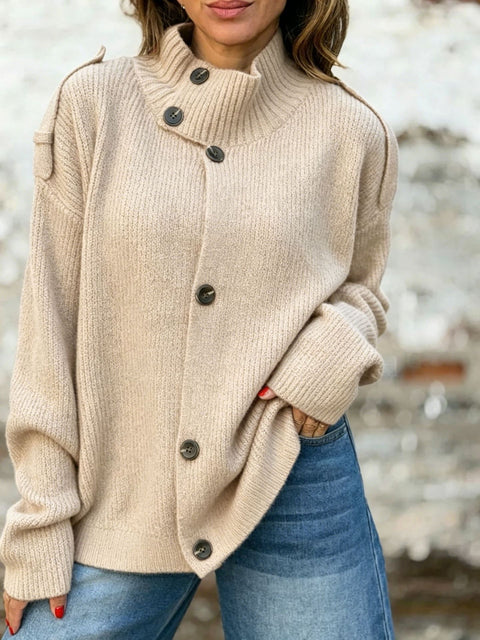Autumn and winter turtleneck sweater women's cardigan button solid color knitted jacket m303230