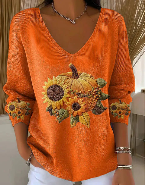 Shoulder V-Neck Long Sleeve Pullover 3D Digital Printing Women's Top T-Shirt m301684