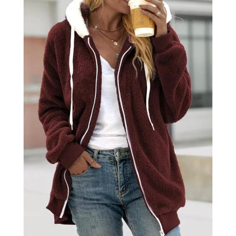 New autumn and winter loose plush zipper hooded jacket m300464