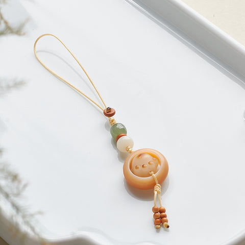 White jade Bodhi root running ring mobile phone chain hand-woven cute Dongling jade keychain pendant m3331261