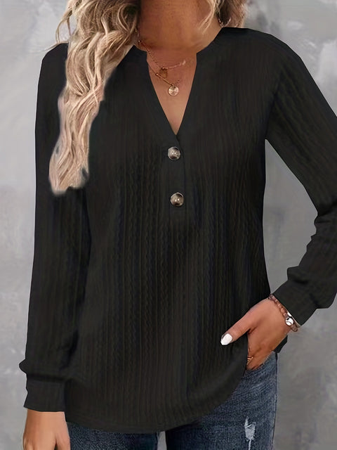 New long-sleeved solid color V-neck button-down T-shirt top m302223