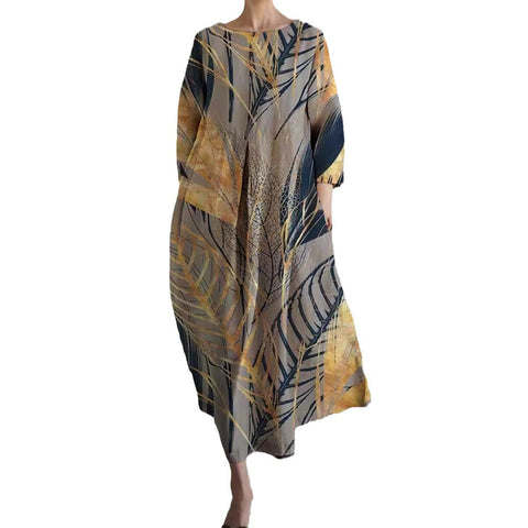Lockeres Damenkleid mit Rundhalsausschnitt, modisches High-End-Langarm-Print m301049